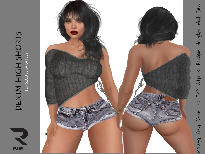 :: RUE :: Denim High Waisted Shorts - Ink