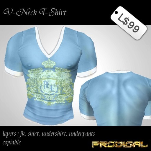 * Prodigal * v-neck t-shirt crown l.blue