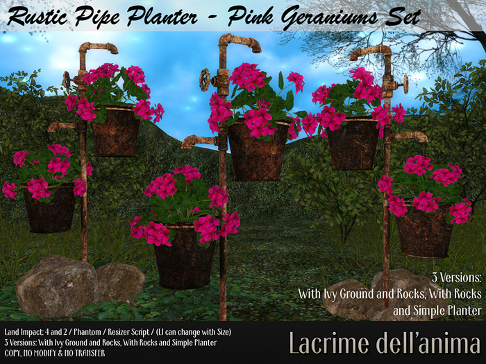 Rustic Pipe Planter - Pink Geraniums Set