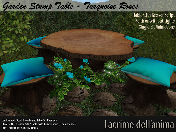 Garden Stump Table Set - Turquoise Roses