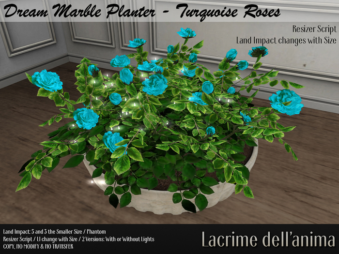 Dream Marble Planter - Turquoise Roses