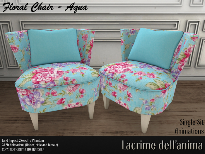 (BOX) Floral Chair - Aqua