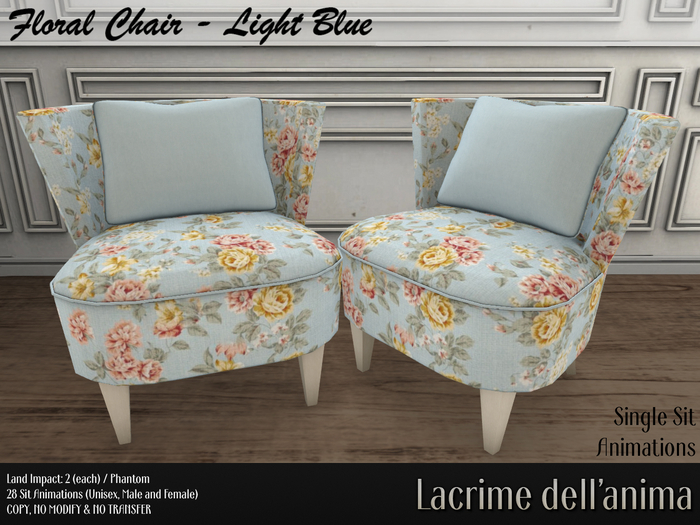 (BOX) Floral Chair - Light Blue