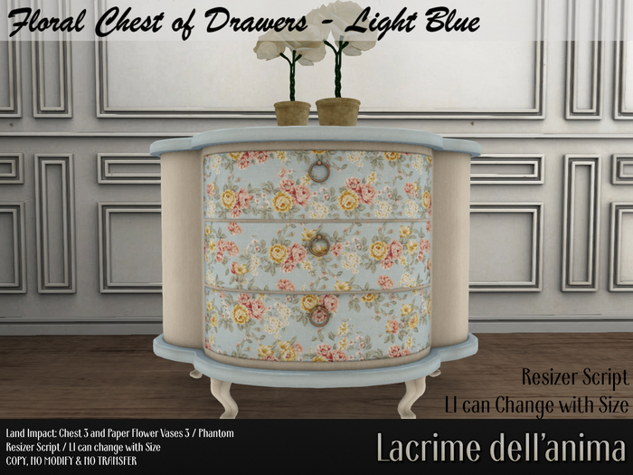 (BOX) Floral Chest Of Drawers - Light Blue