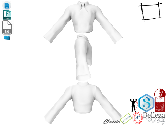 Dae Obj FBX Men's Tie Effect Loose Bell Sleeves Poet Shirt Slink Male, Belleza Jake, Signature Gianni