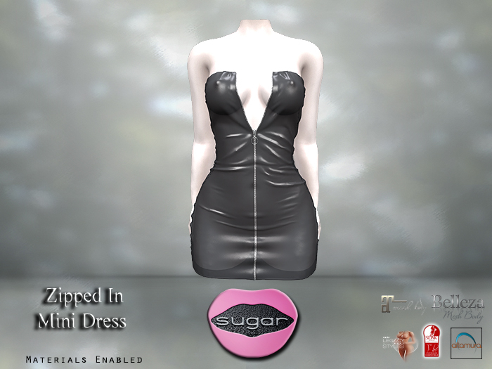 :-:SUGAR:-: Zipped In Dress {DARK SHEER}