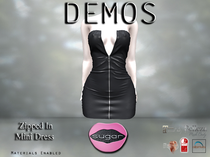 :-:SUGAR:-: Zipped In Dress {BLACK} DEMO