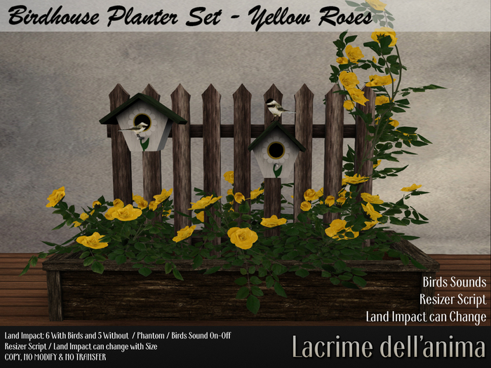 BirdHouse Planter Set - Yellow Roses