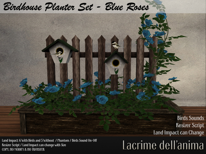 BirdHouse Planter Set - Blue Roses