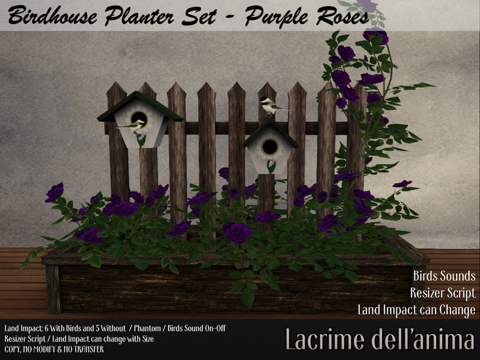 BirdHouse Planter Set - Purple Roses