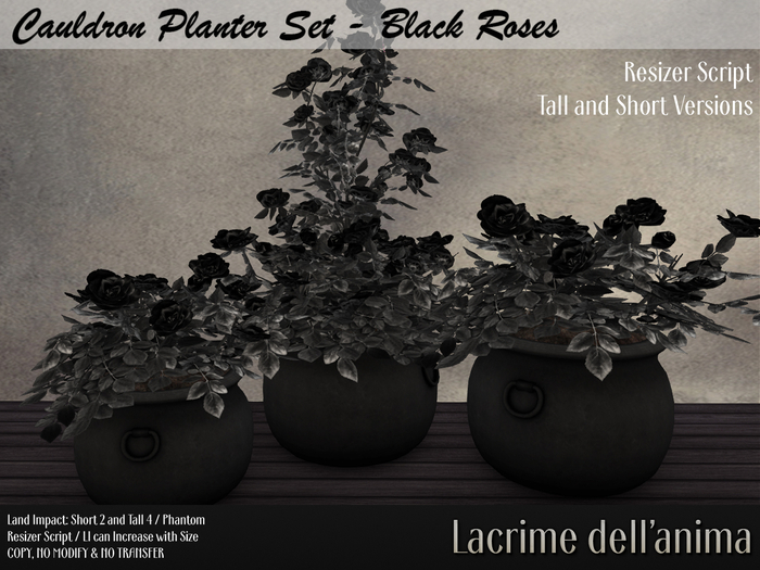 Cauldron Planter Set - Black Roses