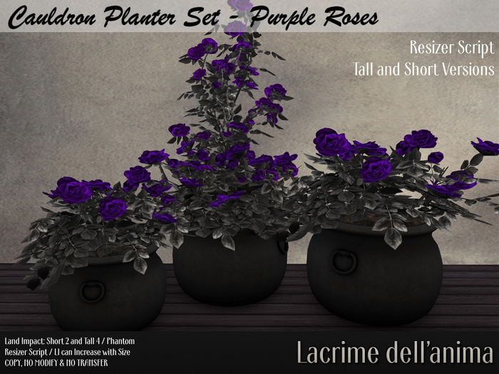 Cauldron Planter Set - Purple Roses