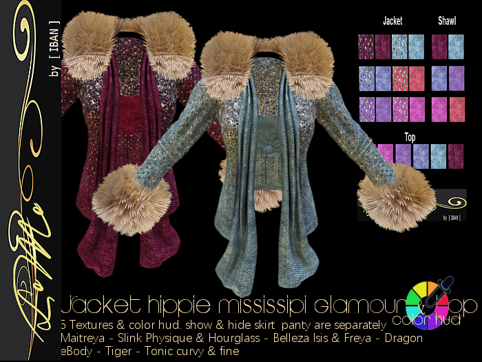 [ IBAN ] //185 Jacket & Shirt Hippie Mississippi Glamour w/HUD Fatpack Maitreya Belleza Slink Tonic Tiger Dragon eBody 