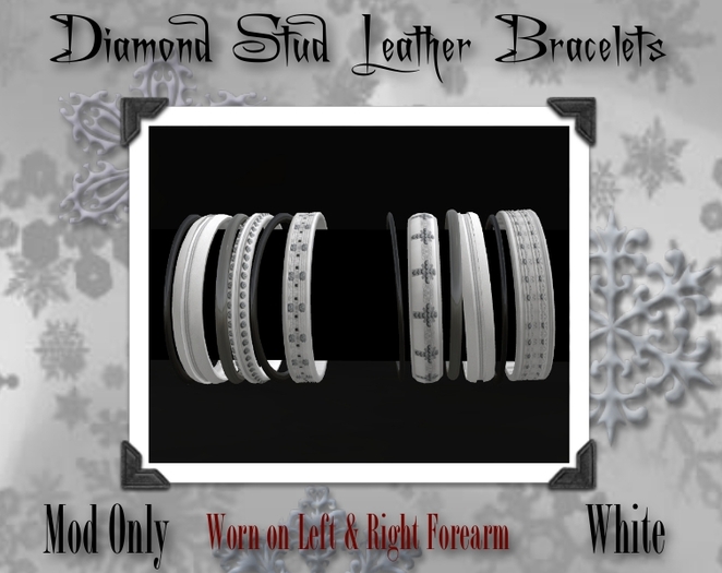 Snow Bound - Diamond Stud Leather Bracelets White - BOXED
