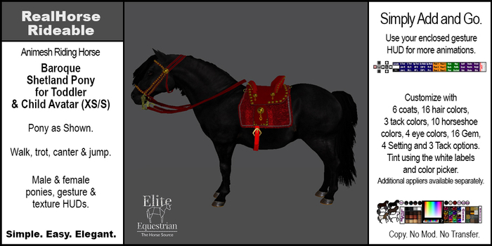 *E* RealHorse Rideable - Shetland Baroque   [Add & Click] XS/S