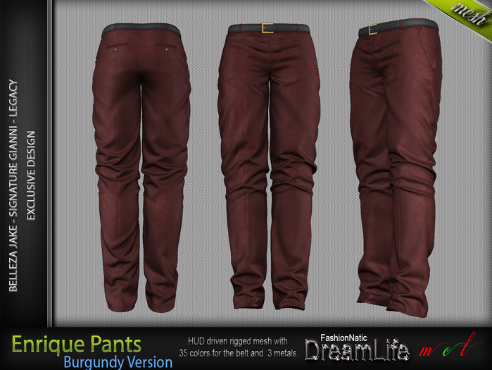 FashionNatic - Enrique Pants Burgundy - Signature Gianni, Legacy, Belleza Jake