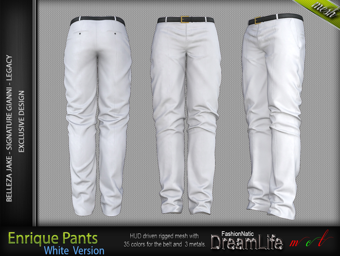 FashionNatic - Enrique Pants White - Signature Gianni, Legacy, Belleza Jake
