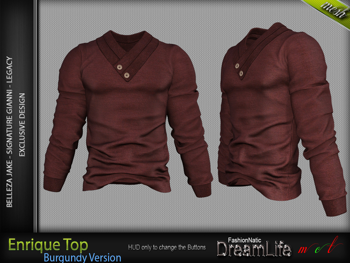 FashionNatic - Enrique Top Burgundy - Signature Gianni, Legacy, Belleza Jake