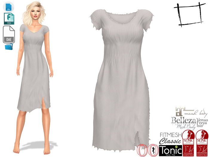 Dae Obj FBX For Women's Torn Edges Dress Slink, Maitreya, Ocacin Voluptuous, Belleza, Tonic