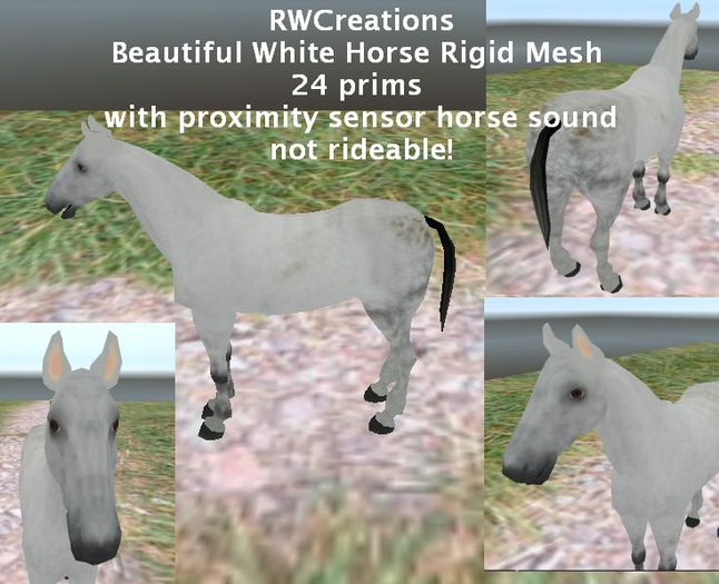 Beautiful White Horse Rigid Mesh 24 prims w sound Boxed