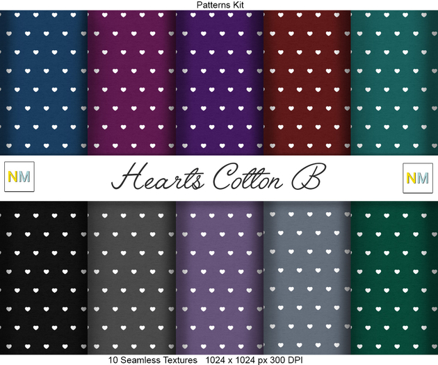 Hearts Cotton B Patterns Kit 10 Seamless Textures NM
