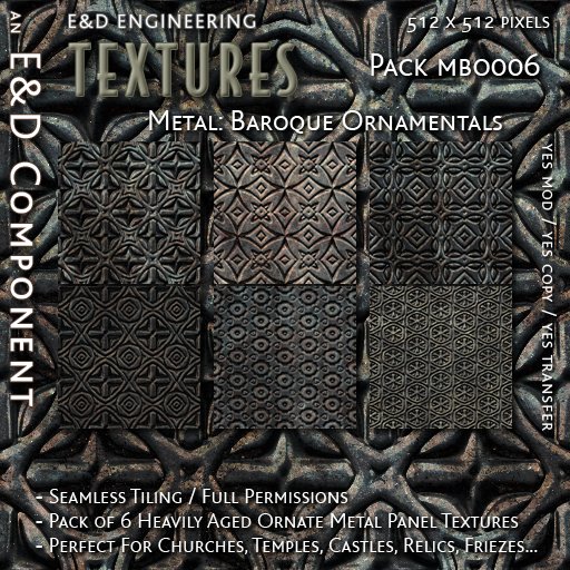 [MBO006] 6 Aged Ornate Metal Panel Textures Baroque Textures Church Textures Rococo Textures from E&D ENGINEERING