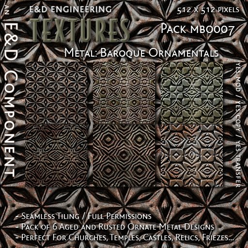 [MBO007] 6 Aged Ornate Metal Panel Textures Baroque Textures Church Textures Rococo Textures from E&D ENGINEERING