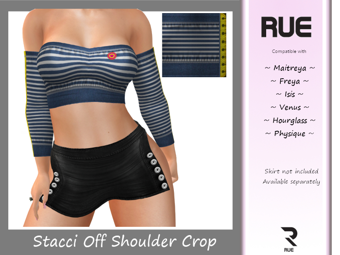 :: RUE :: Stacci Off The Shoulder Crop - 14Blue&White