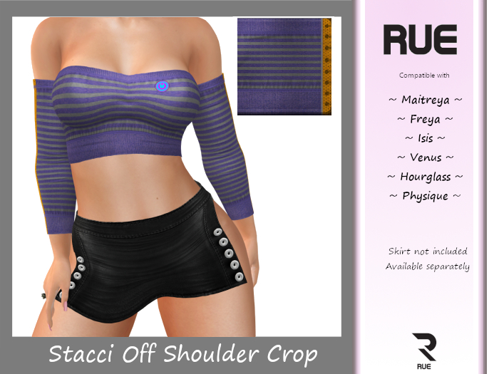 :: RUE :: Stacci Off The Shoulder Crop - 16Purple&Grey