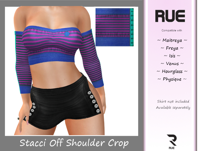 :: RUE :: Stacci Off The Shoulder Crop - Pink&Blue