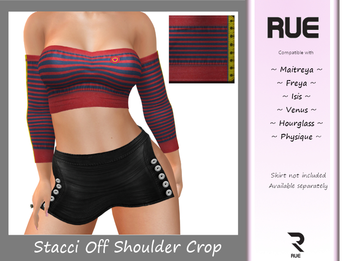 :: RUE :: Stacci Off The Shoulder Crop - 22Red&Navy