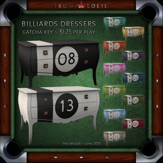 Trompe Loeil - Billiards Dresser 12 RARE