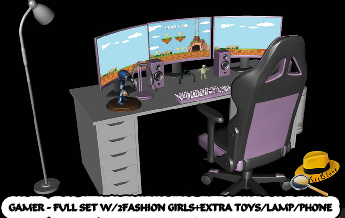 *Seek* GAMER - FULL SET W/2FASHION GIRLS+EXTRA TOYS/LAMP/PHONE
