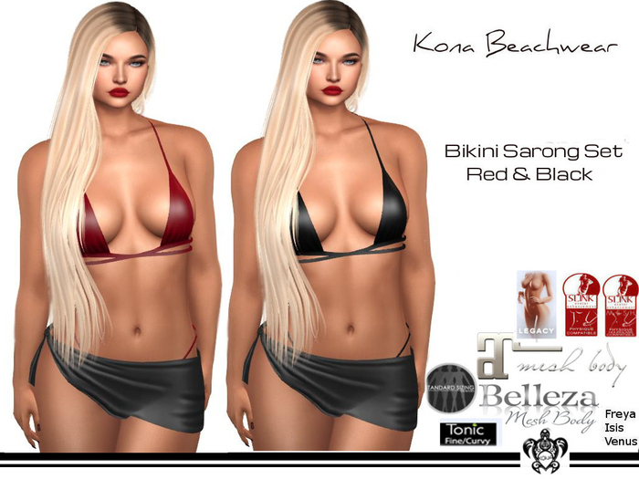Kona Bikini Sarong Set~Red & Black