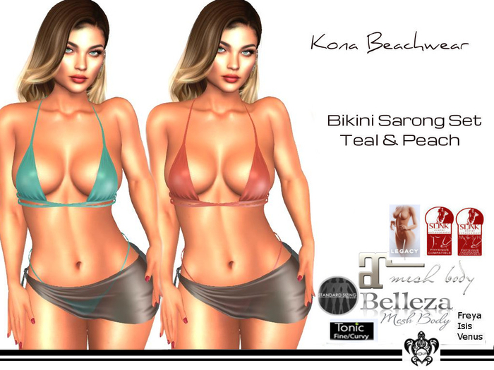 Kona Bikini Sarong Set~Teal, Peach
