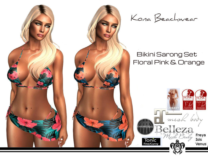 Kona Bikini Sarong Set~Floral Pink & Orange