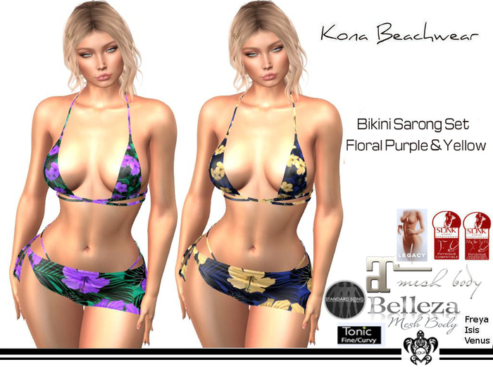 Kona Bikini Sarong Set~Floral Purple & Yellow