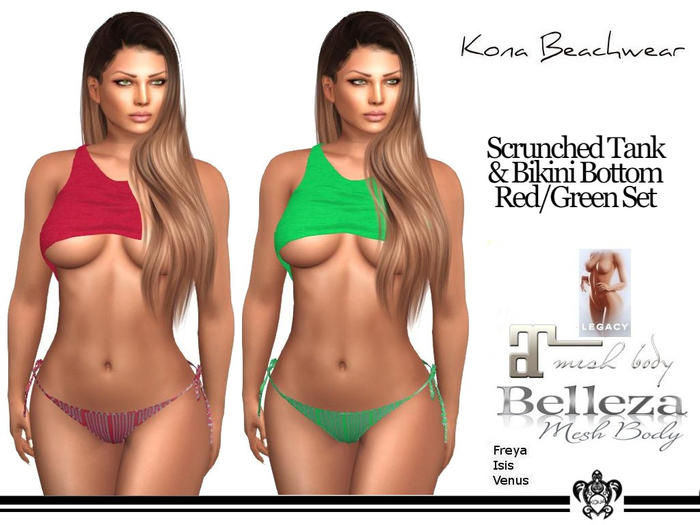 Kona Scrunched Tank & Bikini Bottom Red/Green Set