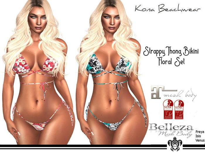 Kona Strappy Thong Bikini Floral Set