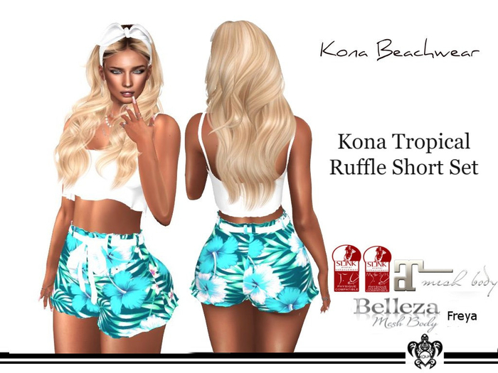 Kona Tropical Ruffle Short Set Blue