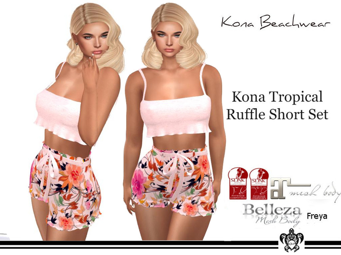 Kona Tropical Ruffle Short Set Pink