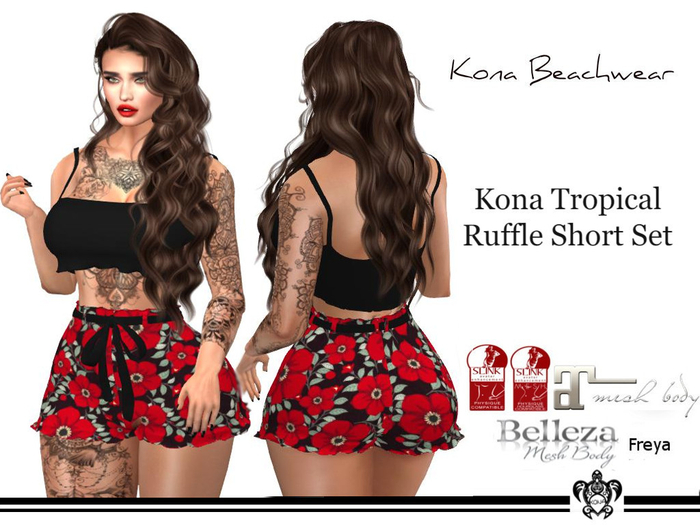 Kona Floral Ruffle Short Set Red