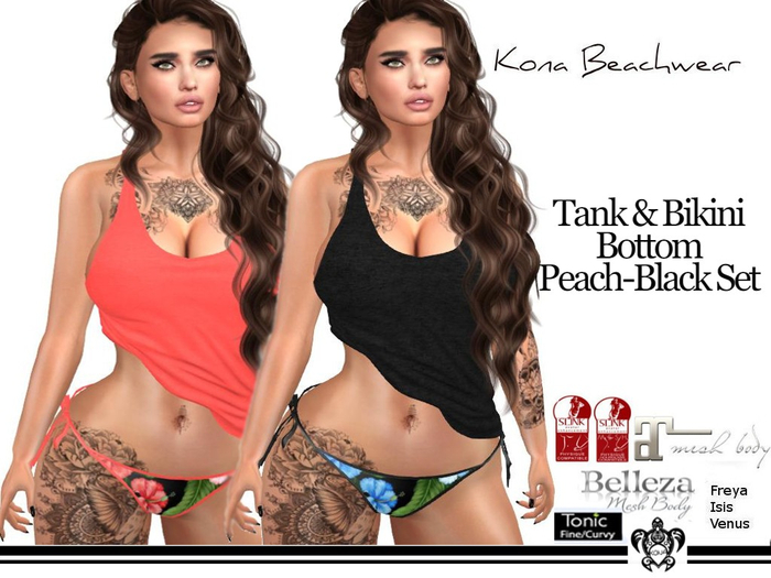 Kona Tank & Bikini Bottom Peach-Black Set