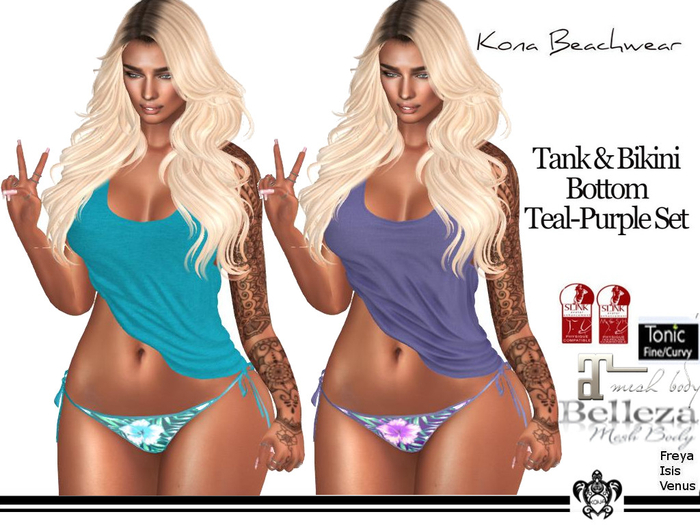 Kona Tank & Bikini Bottom Teal-Purple Set
