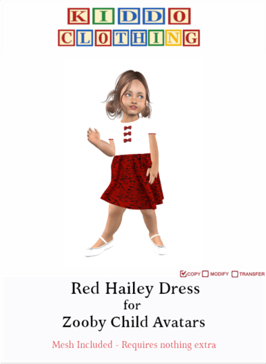 Red Hailey Dress for Zooby Child Avatar