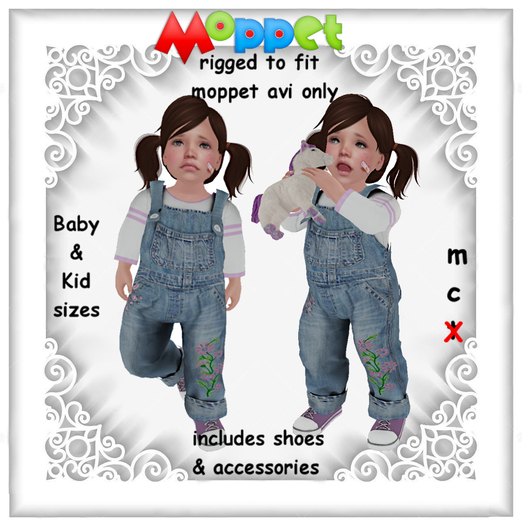 Moppet Faded Embroidered Overall  Set