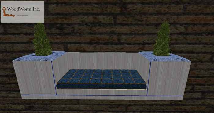 A wall couch for two avatars (white & blue)