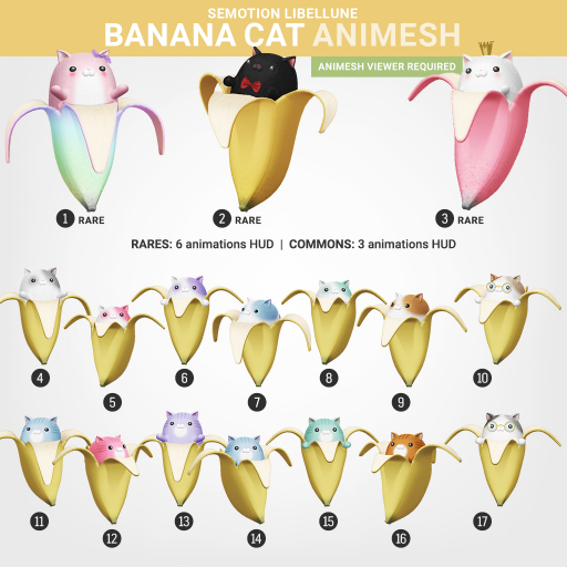 SEmotion Libellune Banana Cat Animesh #1 RARE