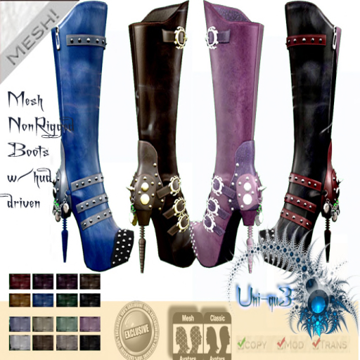 Uni-qu3 Mesh Free SLash Steampunk boots w/hud (box)