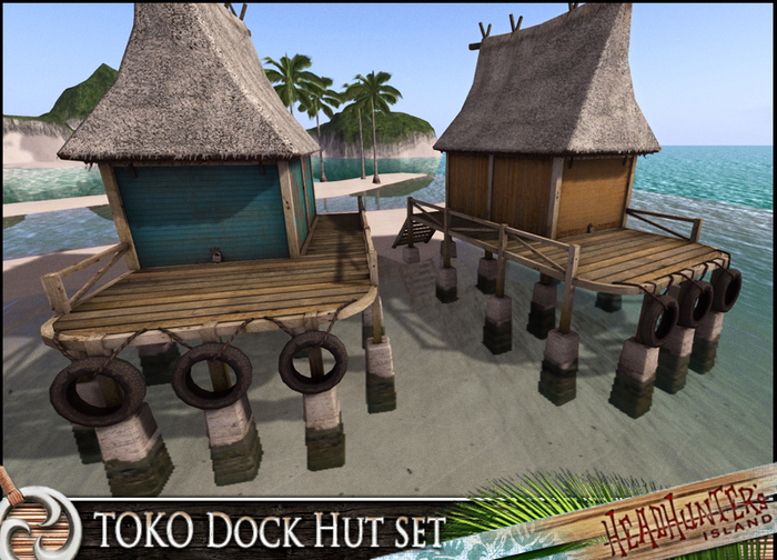 HeadHunter's Island - TOKO dock hut set - small tropical beachfront / fishing hut - 4 wall textures / open - close- MESH